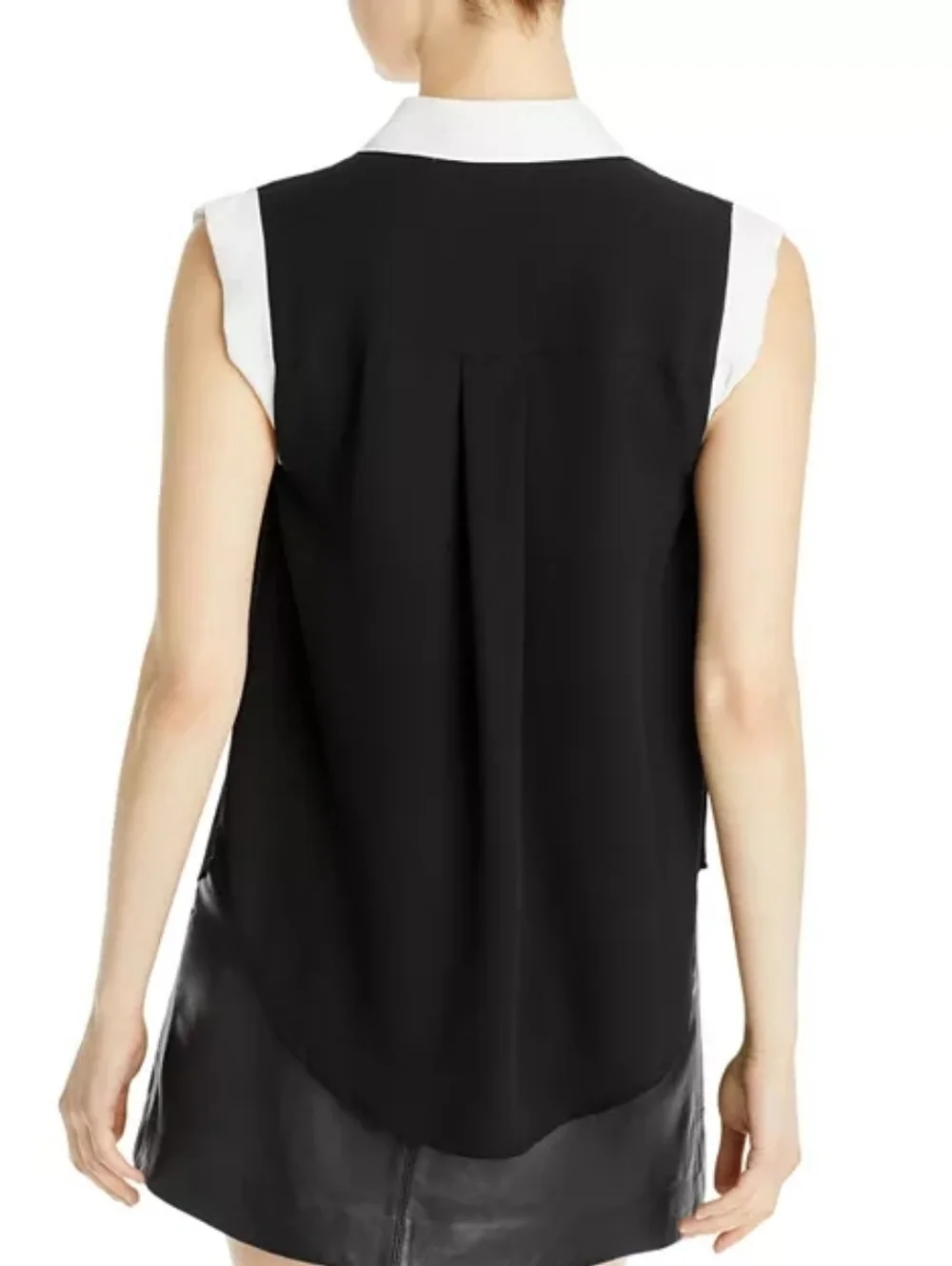 T Tahari Extended Shoulder Blouse Black White XSmall New - Picture 2 of 5